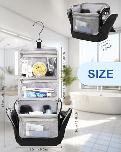Relavel Hanging Toiletry Bag for Men and Women, Travel Toiletries Bag Water-resistant Large Makeup Cosmetic Organizer Storage, Shaving Dopp Kit Shower Bathroom Hygiene Bags, Carry-on Travel Essentials - color: Black