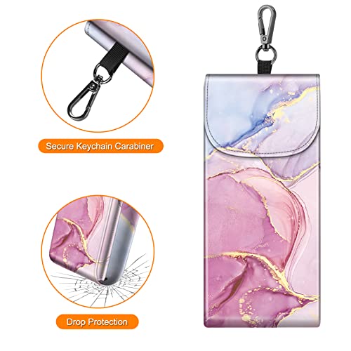 FINTIE Double Glasses Case with Carabiner Hook, Portable Vegan Leather Eyeglass Case Anti-scratch Sunglasses Pouch - color: Glittering Marble