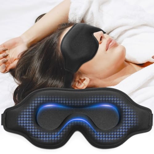 Sleep Eye Mask for Men Women, Weighted Sleeping Mask for Side Sleeper, Travel Blackout Night Blindfold Eye Shade Cover with Adjustable Strap (Obsidian) - color: Obsidian