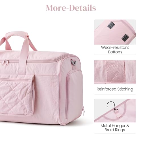 S-ZONE Garment Duffle Bags for Travel Carry on Convertible 2 in 1 Suit Bags Hanging Suitcase with Toiletry Bag 50L - color: Pink