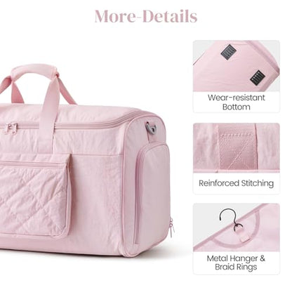 S-ZONE Garment Duffle Bags for Travel Carry on Convertible 2 in 1 Suit Bags Hanging Suitcase with Toiletry Bag 50L - color: Pink