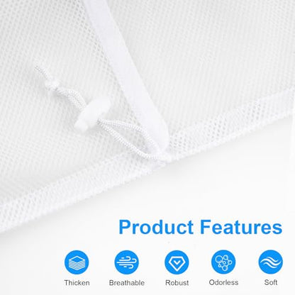 2 Pack Large Mesh Laundry Bags, 24" x 36" Heavy Duty Strong Drawstring Dirty Clothes Bags with Soft Breathable Net, Machine Washable Laundry Bag for College, Dorm, Camp, Travel and Family Use(White) - color: White