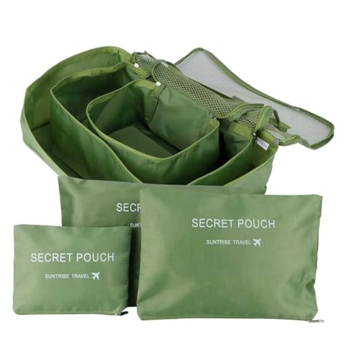6 Set Packing Cubes with Laundry Pouch - Travel Luggage Organizer Bags for Luggage, Carry-On Suitcase Clothes Compression (Green)