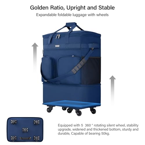 Hanke Expandable Collapsible Luggage with Wheels Suitcase Luggage Rolling Travel Bag Duffel Bag for Men Women Lightweight Suitcase Large Capacity with Spinner Wheel (Blue) - color: Blue Upgrade Version 2