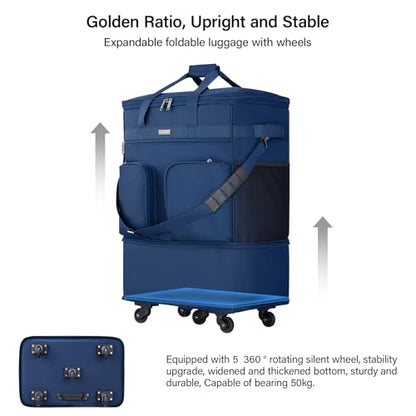 Hanke Expandable Collapsible Luggage with Wheels Suitcase Luggage Rolling Travel Bag Duffel Bag for Men Women Lightweight Suitcase Large Capacity with Spinner Wheel (Blue) - color: Blue Upgrade Version 2