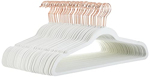 Amazon Basics Slim Velvet Non-Slip Space Saving Suit Clothes Hangers, Closet Organizer, Sturdy Construction, Ivory/Rose Gold, 50-Pack - color: Ivory/Rose Gold, size: Pack of 50