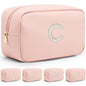 VLANDO Initial Makup Pouch Birthday Gifts for Teen Personalized Toiletry Bag w Zipper, Graduation Gifts Holidays Day Gifts Makeup Bag for Purse Preppy Stuff for Girls Letter C - color: 03-Pink-C