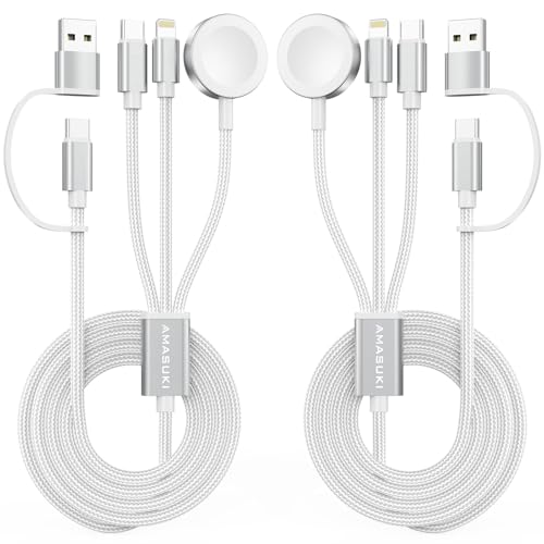 2Pack Travel Essentials for Apple Watch Charger,Cruise Vacation Camping Essentials,iPhone Charger,Multi Charging Cable,3 in 2 Charging Docks for iWatch Series 11-2/Ultra,iPhone 17-12,Car,White - color: White, size: 2pack-4ft