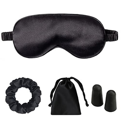 Silk Satin Sleeping Eye Mask, Black Sleep Eye Mask Night Blindfold for Women and Men, Soft Breathable Blackout Eyeshade Eye Cover for Travel, Wedding Bridesmaid Gift - color: Black