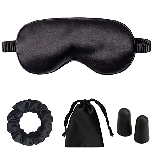 Silk Satin Sleeping Eye Mask, Black Sleep Eye Mask Night Blindfold for Women and Men, Soft Breathable Blackout Eyeshade Eye Cover for Travel, Wedding Bridesmaid Gift - color: Black