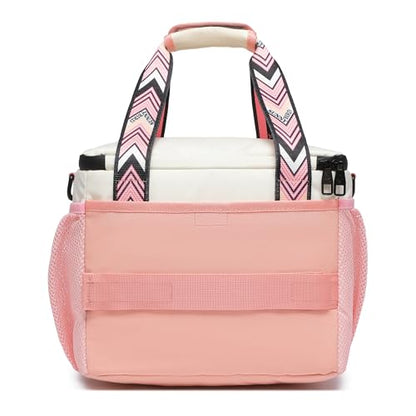 SUNNY BIRD 12L Large Insulated Lunch Bag, Leakproof and Foldable Lunch Cooler Box for Women Adult and Men, Fits 18 Cans (White and pink) - color: White and pink
