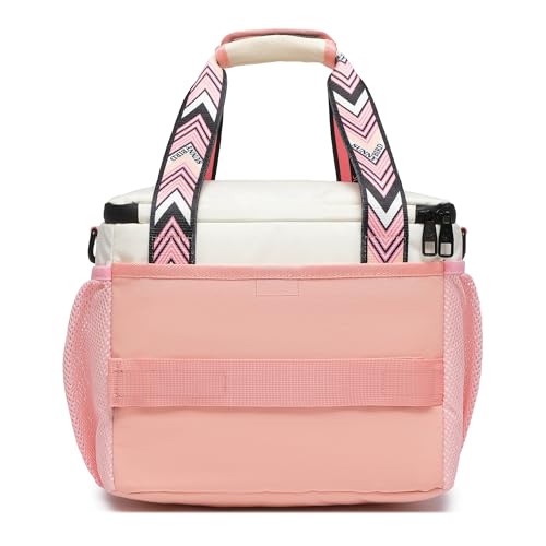SUNNY BIRD 12L Large Insulated Lunch Bag, Leakproof and Foldable Lunch Cooler Box for Women Adult and Men, Fits 18 Cans (White and pink) - color: White and pink