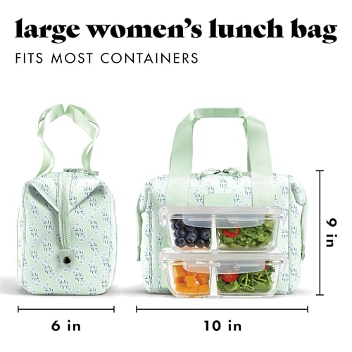 Fit & Fresh Remi Lunch Bag for Women Work – Neoprene Lunch Tote with Containers & Ice Pack, Reusable Meal Prep Lunch Box, Large Capacity, Machine Washable, Sage Flower - color: Sage Flower Block