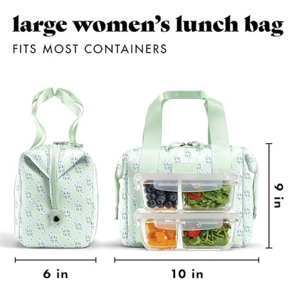Fit & Fresh Remi Lunch Bag for Women Work – Neoprene Lunch Tote with Containers & Ice Pack, Reusable Meal Prep Lunch Box, Large Capacity, Machine Washable, Sage Flower - color: Sage Flower Block