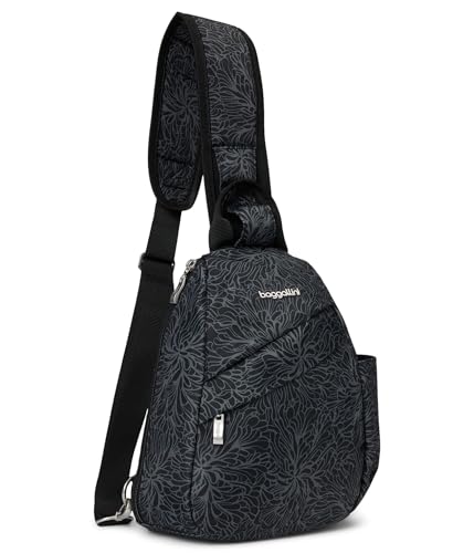 Baggallini Medium Sling Backpack - 9"x11" Lightweight Sling Bag with Convertible Adjustable Shoulder Strap - color: Midnight Blossom