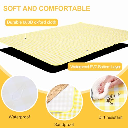 HX&OD Outdoor Picnic Blanket 80"X80" Picnic Mat Extra Large Camping Blanket Beach Blanket Foldable Waterproof Sand Mat Hiking Travel Family Concerts(Yellow) - color: Yellow, size: 80”x 80”