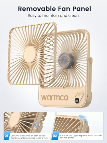 Warmco 10000mAh Portable Travel Fan 7-inch, Up to 24H Runtime, Ultra-thin Quiet Rechargeable Battery Powered Desk Fan with Digital Display for Camping, Office, Bedroom, Cruise Essentials - color: Sand