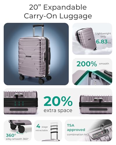 BAGSMART Carry On Luggage 22x14x9 Airline Approved with Spinner Wheels,Lightweight 20 Inch Luggage with TSA Lock,Expandable Hard Shell Carry On Suitcases for Men Women,Rose Purple - color: Rose Purple