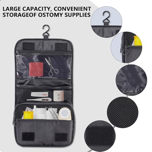 Set Patient Travel Makeup Bag for Ostomy and Colostomy Supplies, Set Patient Cosmetic Bag with Hanging Setup and Stylish Covers for Women (Black) - color: Black