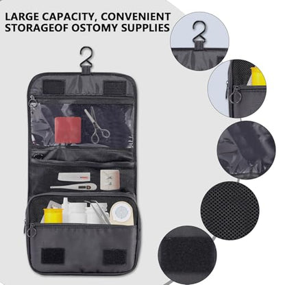Set Patient Travel Makeup Bag for Ostomy and Colostomy Supplies, Set Patient Cosmetic Bag with Hanging Setup and Stylish Covers for Women (Black) - color: Black