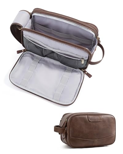 BAGSMART Medium Toiletry Bag for Men, PU Leather Travel Bag for Toiletries, Dopp Kit Water Resistant Shaving Bag for Bathroom Shower-Coffee - color: Coffee, size: Medium-5L