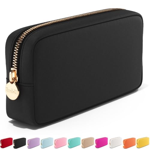 Embla Makeup Bag Travel Cosmetics Pouch and Toiletry Bag, Nylon Zipper Pouch Purse, Cute Make Up Organizer Storage Tote for Women Girls, Waterproof Travel Skincare Case, Small Makeup Bags, Black - color: Black, size: Small