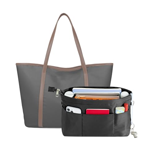 HyFanStr Purse Organizer Insert with Zipped Top for Tote Bag, Handbag Shaper with 13 Pockets - color: Black, size: S-12.6*10*6.4*3.5in