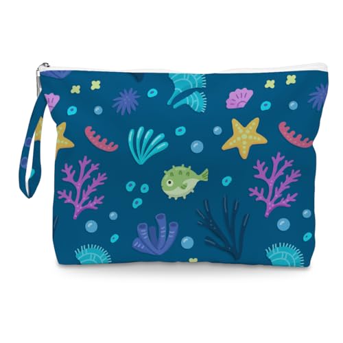 Fokongna Wet Bag, Small Portable Waterproof Multi-Functional Organizer for Women, Ideal for Daily, Beach & Travel，Blue Colorful Coral Reef - color: Blue Colorful Coral Reef