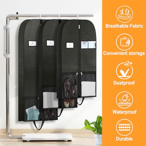 Long Garment Bag for Hanging Clothes Travel, 60'' Dress Bags for Gowns Long Dance Costumes Womens Coats, Suit Bag Clothes Cover for Closet Storage With Handles Pockets and Zipper, Black - size: 60" 1PK