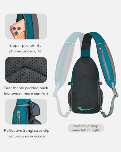 WATERFLY Small Crossbody Sling Bag: RFID Sling Backpack Chest Bag Travel Shoulder Multiple Pockets Hiking Daypack for Man Woman - color: Teal Blue