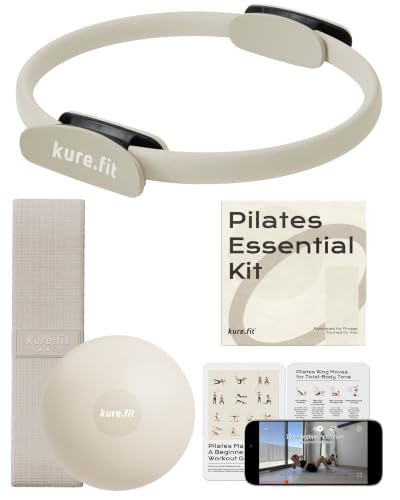 Pilates Kit for Women – Home Pilates Equipment Set with Ring, Ball & Resistance Bands | Pilates Starter Kit with Accessories in Gift Box - color: Beige, style: Essential Kit - 3PC