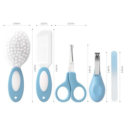 Baby Grooming Kit,Baby Health Care Kit,Baby Brush Soft Bristles 5 pcs Baby Nail Kit Nursery Care Kit Baby Hair Brush Hair Comb Nail Kit Safety Cutter Nail Clipper Set Blue - color: 5pcs Blue