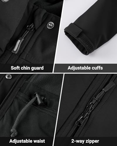 Outdoor Ventures Women's Lightweight Waterproof Fleece Lined Hooded Softshell Rain Jacket, Warm Windbreaker Long Coat - color: Black, size: XX-Large