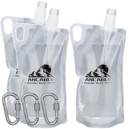 Ancable 33oz (1L) Collapsible Water Bottles, 3-Pack Reusable Travel Foldable Water Bottles for Hiking Camping Running Bike, BPA-Free Water Bottle - color: Clear x 3, size: 33 Ounces
