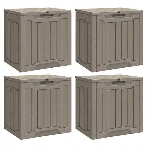 YITAHOME 31 Gallon Deck Boxes Set of 4, Lockable Outdoor Storage Bins for Patio Cushions, Garden Tools, Weather-Resistant Resin Storage Solution, Taupe - color: Taupe, size: 31 Gallon 4pcs