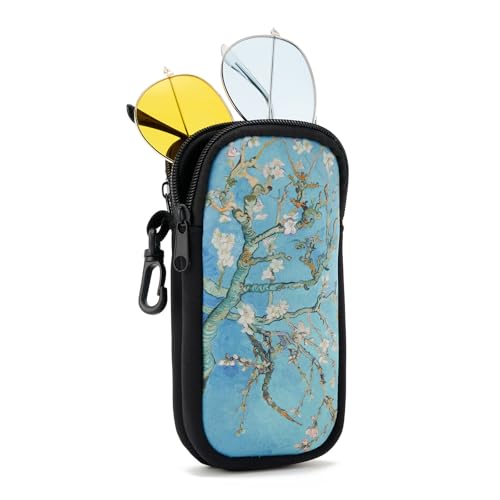 WOZEAH Double Eyeglass Case with 2 Compartments, Travel Eyewear Organizer for Two Pairs of Glasses - color: Almond Blossom