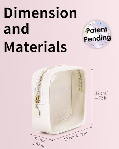 Wandering Nature Clear Makeup Bag for Purse Mini Make up Bag Cute Cosmetic Pouch for Women with Slip-in Pockets Travel Toiletry Essentials Vegan Leather Organizer Pouch,Patent Pending - color: White