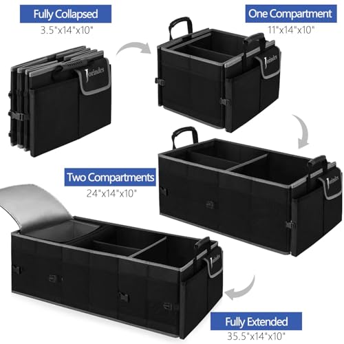 Trunk Organizer With Built-In Insulated Leak Proof Cooler Bag,Collapsible Cargo Organizer For Suv With Non Slip Bottom Strips,3 Large Compartments Foldable Waterproof Portable Car Storage Box - color: Black with Cooler Bag