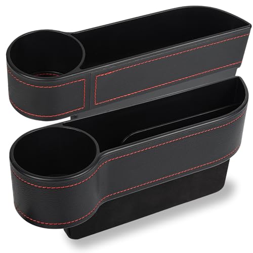 MORDEN MS 2 Pack Car Seat Gap Filler Organizer, Automotive Front Seat Storage with Cup Holder, Auto Console Side Extra Storage Boxes - Passenger & Driver Side