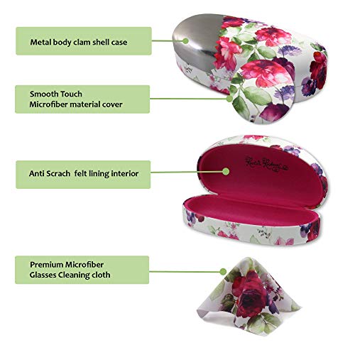 MyEyeglassCase Hard Sunglasses case - Women Glasses Case Holder - Large Durable Eyeglass Case Hard Shell with Pouch & Cloth - color: Floral Cranberry Rose