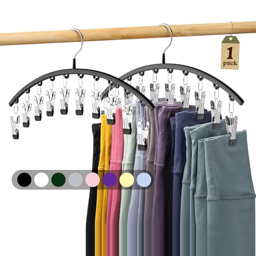 Legging Organizer for Closet, Metal Yoga Pants Hangers 1 Pack w/10 Clips Holds 10 Leggings, Space Saving Hanging Closet Organizer w/Rubber Coated Closet Organizers and Storage, Black - color: Black, size: 1 Pack