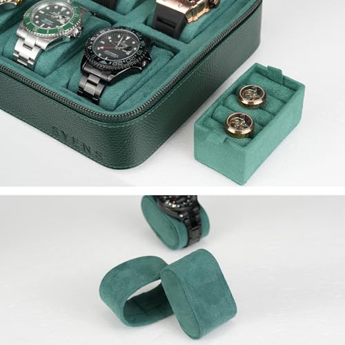 Watch Travel box Real Top-grain Leather, 6 Watches Storage Organizer Roll Case for Man and Women, Leather Packing Box with Suede to Protection Zipper Fit All Watches Up to 60mm (6W-Z-GRL) - color: 6W-Z-GRL