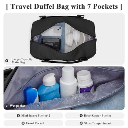 Travel Duffel Bag with Shoes Compartment, Overnight Weekender Bags for Women,Carry on Personal Item Bag,Medium Size - color: A-Black, size: Medium