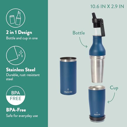 Tumbler, Stainless Steel 2-in-1 Travel Coffee Mug & Water Bottle, Leak Proof Insulated Cup for Hot & Cold Drinks, BPA Free, Fits Most Cup Holders (Midnight Blue) - color: Midnight Blue