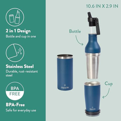 Tumbler, Stainless Steel 2-in-1 Travel Coffee Mug & Water Bottle, Leak Proof Insulated Cup for Hot & Cold Drinks, BPA Free, Fits Most Cup Holders (Midnight Blue) - color: Midnight Blue