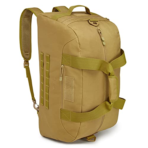 G4Free 70L Large Tactical Duffle Bag Men Sports Gym Backpack with Shoes Compartment Military MOLLE Duffel Backpack (Brown) - color: Brown