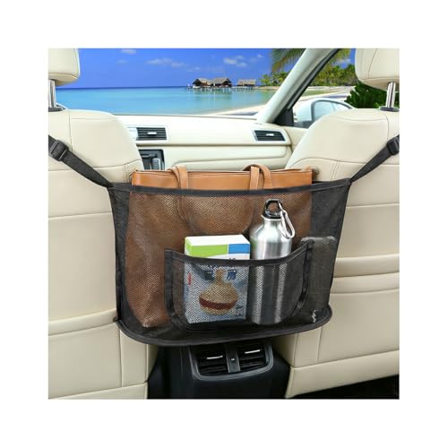 Car Net Pocket Handbag Holder, Automotive Mesh Storage Bag Organizer Between Seats, Netting Driver Storage Pouch Barrier of Backseat Pet Kid, Universal Vehicle Accessories (Black) - color: Black