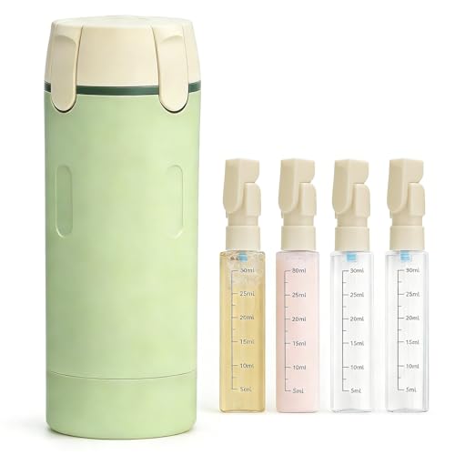 4 in 1 Travel Dispenser Bottle, 4 Pack 30ML Travel Bottles for Toiletries, Refillable, Leak Proof, Portable, for Travel, Camping, Business Trip, for Face Wash, Body Wash, Lotion, Toner (Green) - color: Green