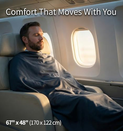 Litume Travel Blanket Lightweight and Breathable, 67 x 48 in Soft Airplane Flight Blanket for Travelers, Foldable Camping Sheet with Stuff Sack for Train, Camp, backpacking, office, home (Velvet E650) - color: Dark Blue Grey