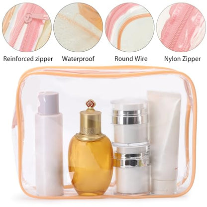 Tbestmax 10 Pack Clear Cosmetic Bags Makeup Bags Portable Waterproof TSA Approved Travel Toiletry Bags Large Organizer Peach Pink, 9.8" x 7.1" x 2.4" - color: Large - Peach Pink